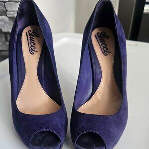 Purple Suede Peeptoe Gucci Pumps